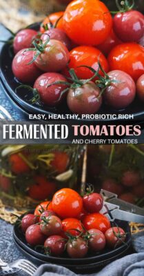 Make tasty tangy fermented tomatoes at home. Whether you're curious about fermenting tomatoes, want a real lacto-fermented recipe beneficial for gut health, or need new ways to keep tomatoes fresh, this guide is for you. Start with fermented cherry tomatoes as it's easier and progress to larger ones once you feel more confident. Learn the perks and steps of this old-timey way to preserve tomatoes. #Fermentedtomatoes #recipe