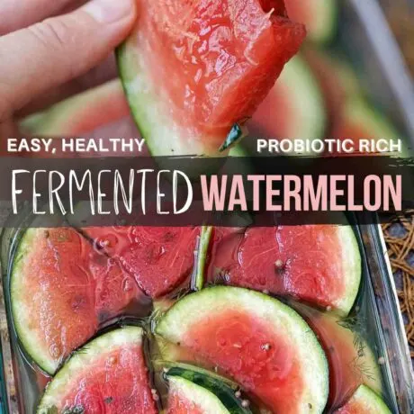 Easy simple fermented watermelon recipe! From sliced triangles with rind or whole watermelons, this guide offers step-by-step instructions and tips. By submerging the fruit in brine, you'll unlock tangy flavors and enhanced nutritional benefits of lacto-fermented watermelon. A refreshing, gut-healing twist to your summer favorites better than just pickled watermelon. #FermentedWatermelon #Brine #LactoFermentedJoy #PickledTreats