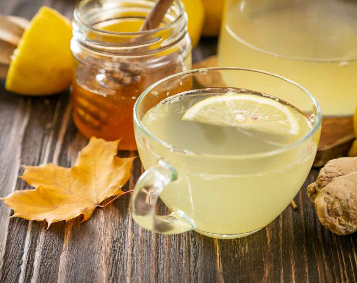 Ginger water with lemon and honey in a mug