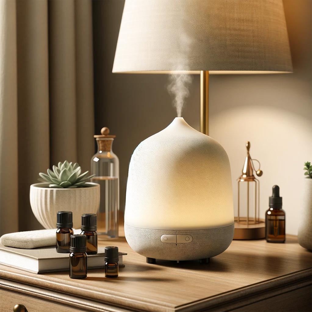 ESSENTIAL OIL DIFFUSER ON NIGHTSTAND
