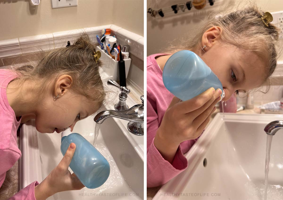 Picture showing how to do a sinus rinse correctly.