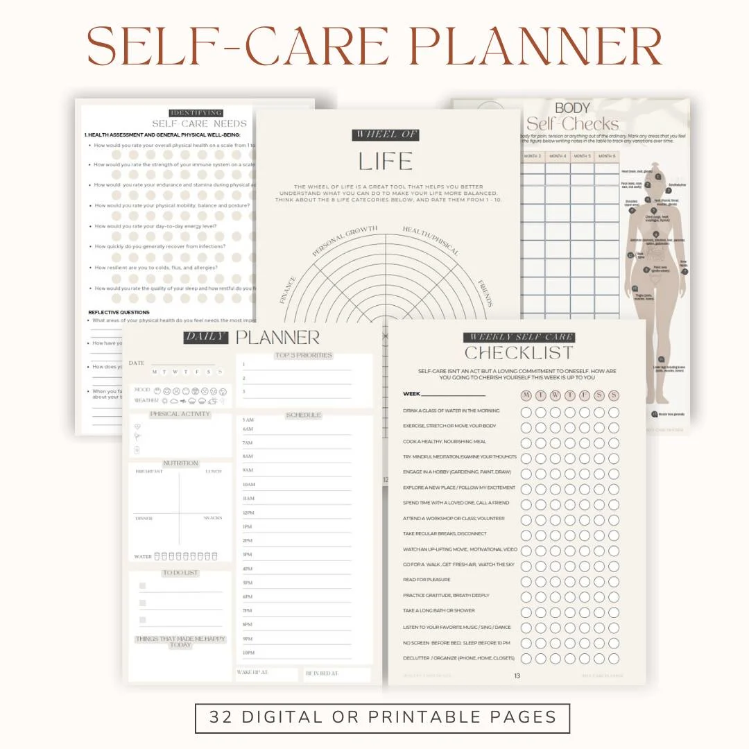 Image of PDF Self-Care Planner and Tracker Self Care Journal Digital