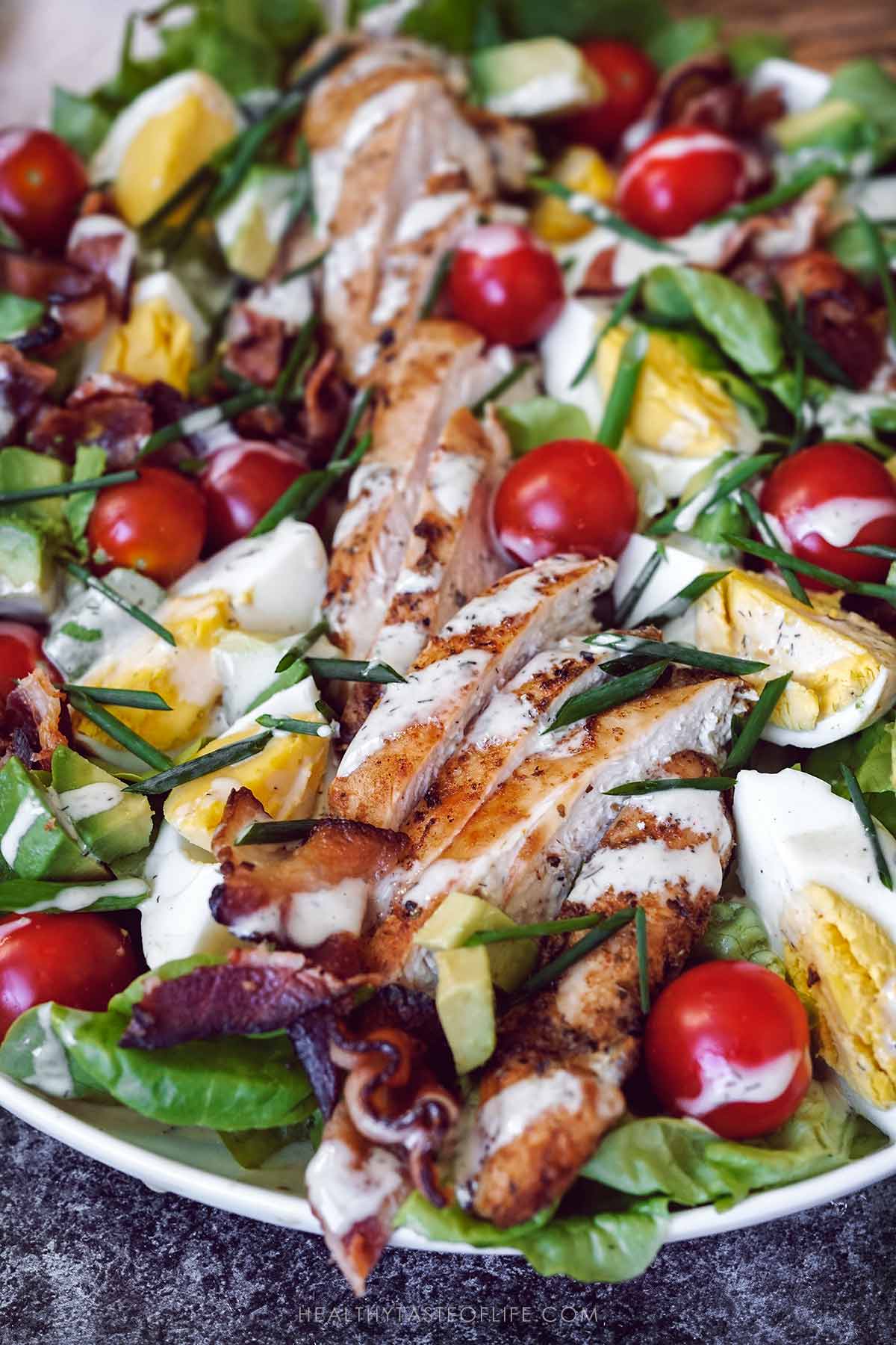 Cobb salad Assembled and dressed.