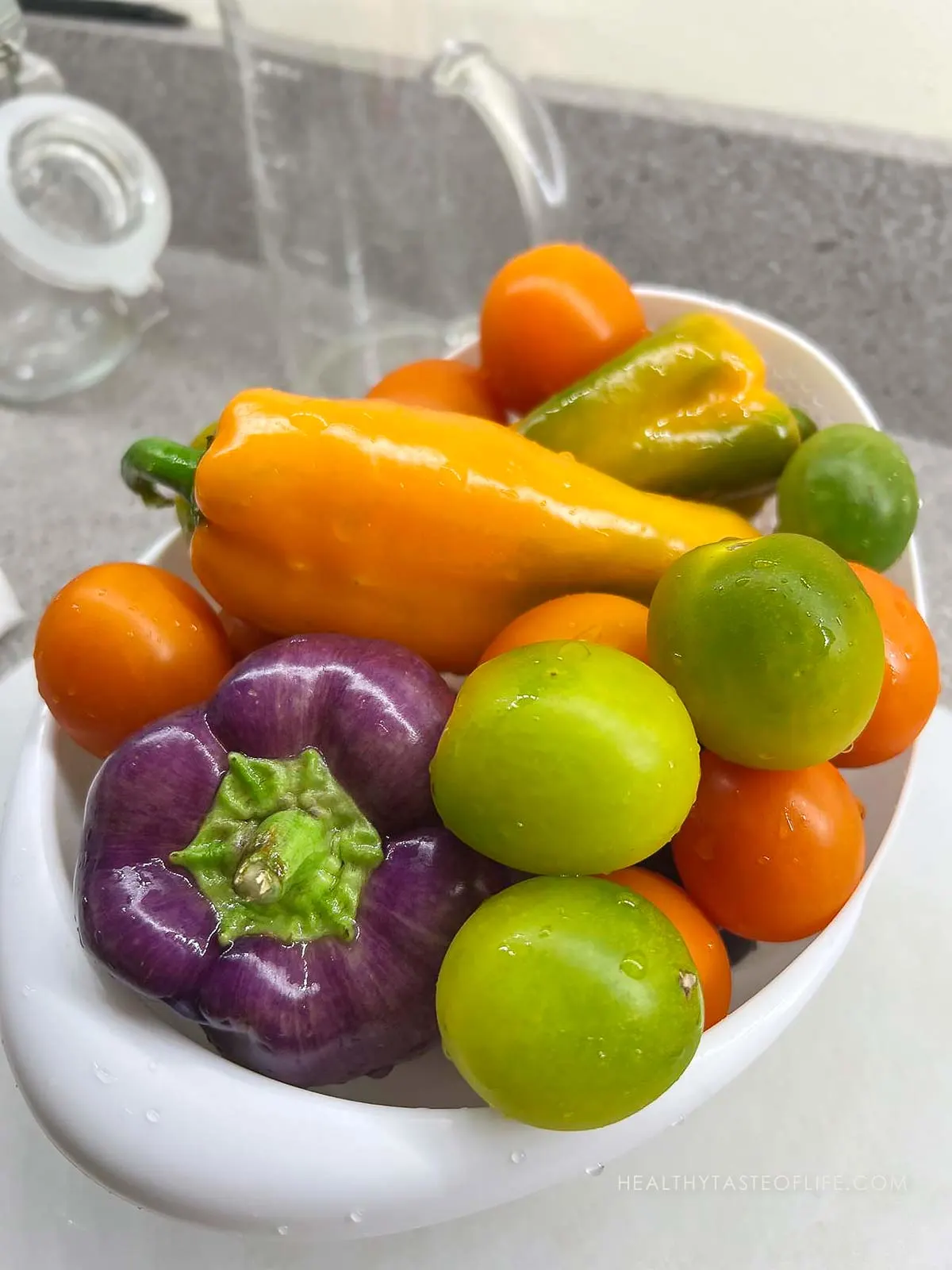 Prepared peppers and tomatoes for fermenting.