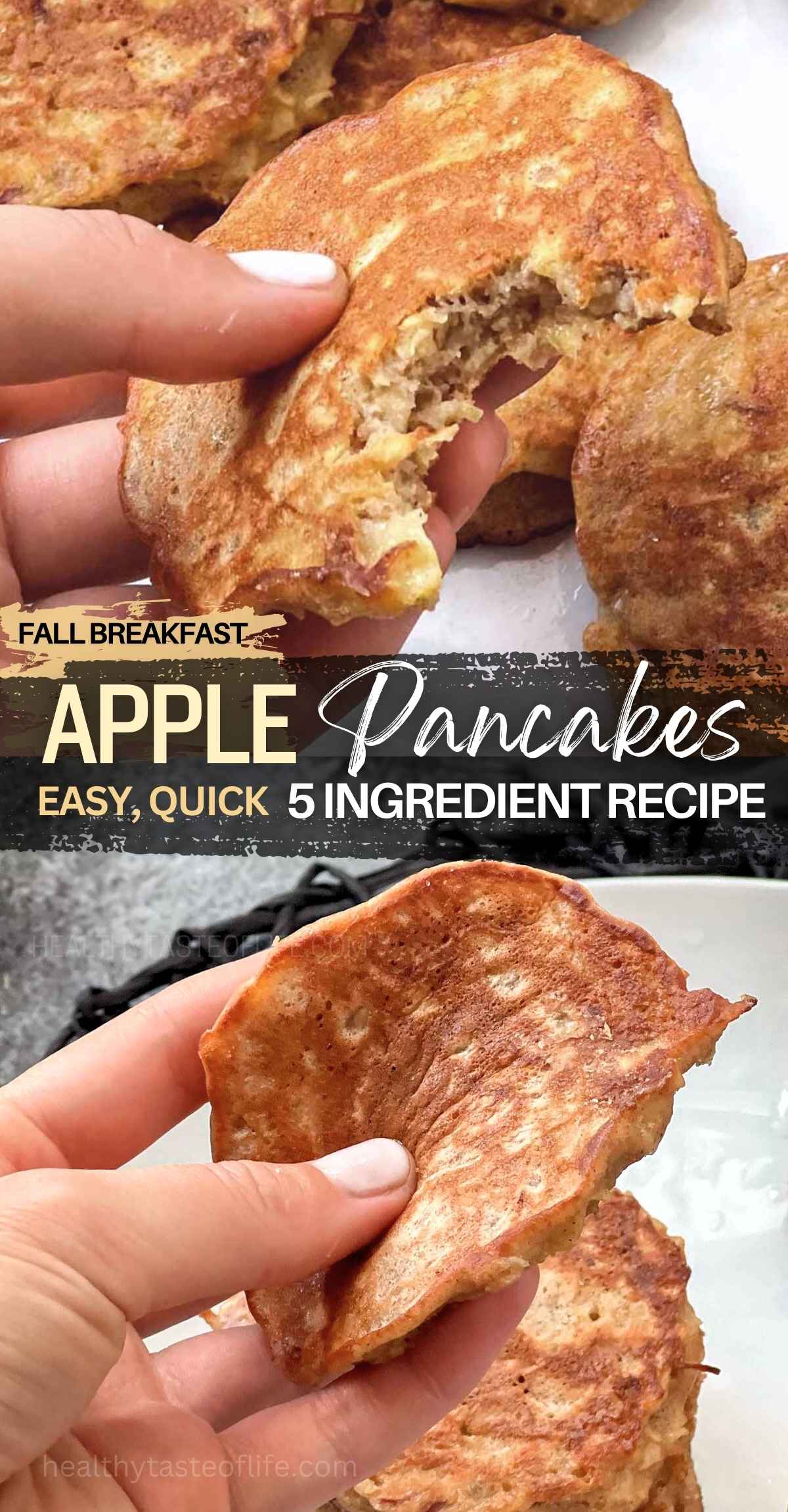 Start your day with these easy apple pancakes! This simple breakfast recipe requires only 5 ingredients and is both delicious and healthy. Packed with fresh apples, these pancakes are quick to make, and customizable into gluten free version. Enjoy the simple flavors of fall with these Easy 5-Ingredient Apple Pancakes! Ready in minutes, these apple pancakes are sure to satisfy the whole family. #applepancakes #fallrecipes #fallbreakfast