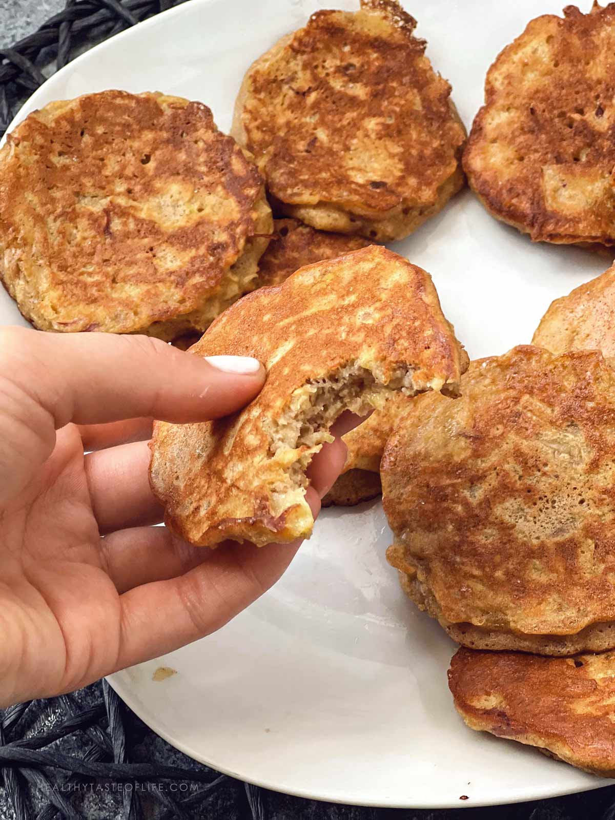 bitten apple pancake to show texture inside