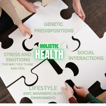 Image showing the puzzles needed for health, its not only diet, also emotional, lifestyle, social, and genetic factors.