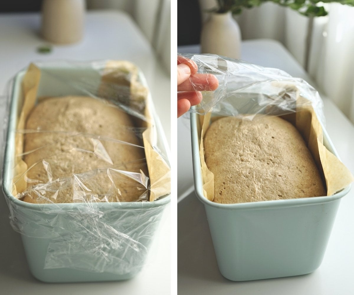 Proofing the gluten frees sourdough bread in the pan