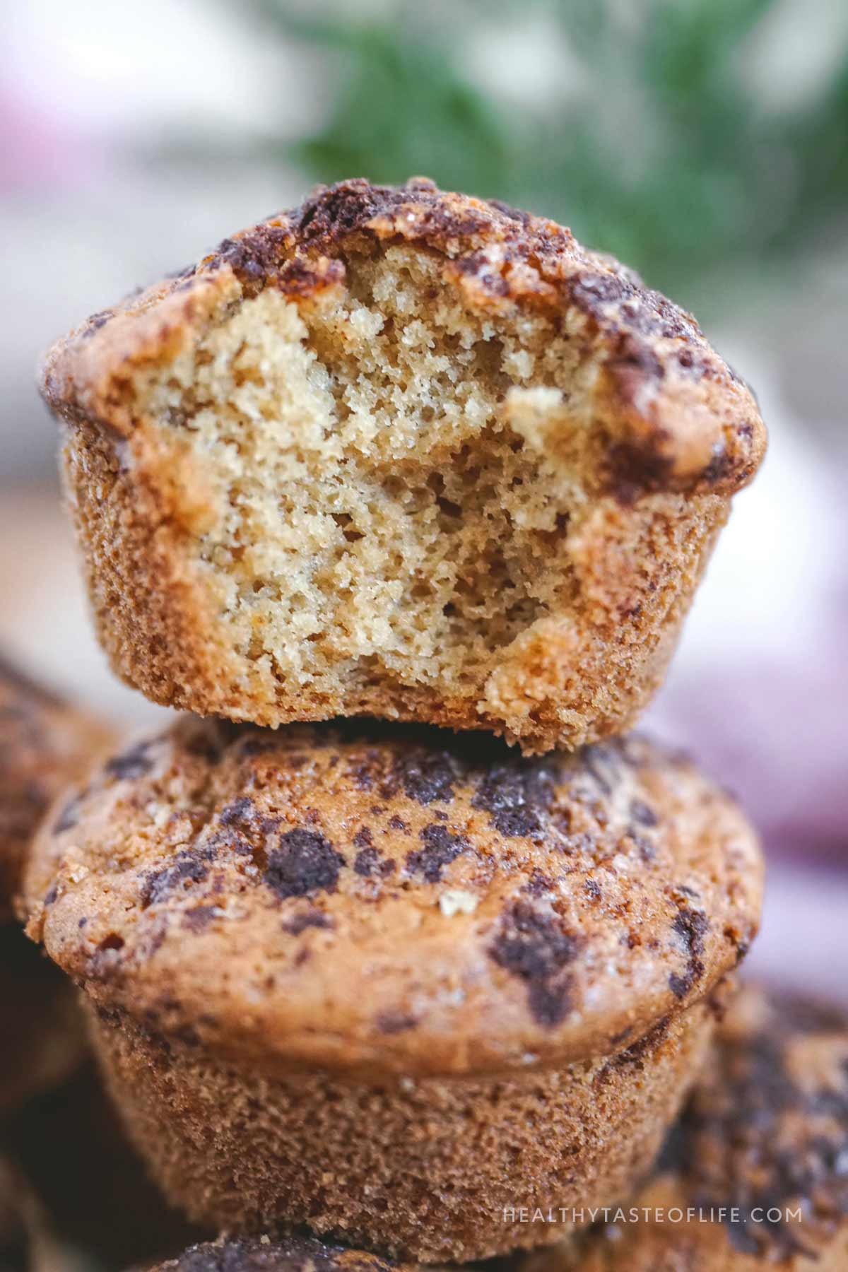 gluten free yogurt muffins dairy free soft moist  stacked up close shot