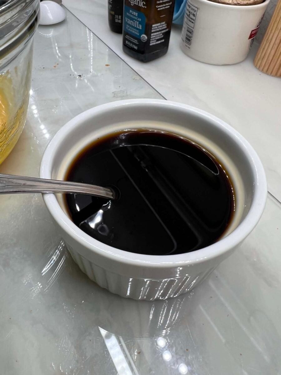 Homemade espresso syrup for tiramisu.