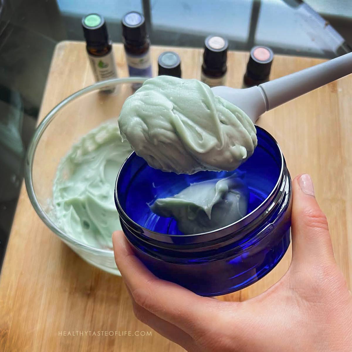 Finished whipped tallow balm in a small skincare jar