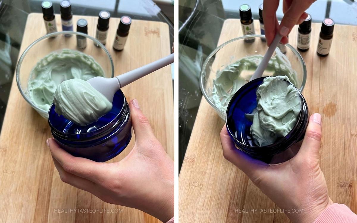 Finished whipped tallow balm transferred to a jar container 